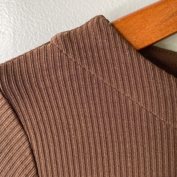 J Jill Wearever Ribbed Boat-Neck Brown Top Jersey Knit Tee Short Sleeve Normcore - Picture 4 of 14